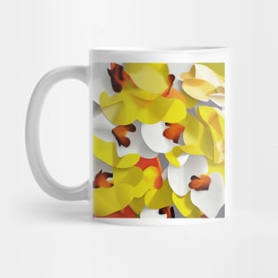 Orchids in Yellow and White Mug